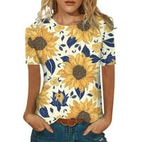 Žene do vrha Ležerne Slim Sunflowers Print Fashion O vrat Kratki rukav Ispis Žene Ljetni vrhovi narančasti 2xl