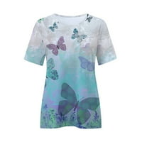 Ženski ležerni ljetni vrhovi cvjetni kratki rukav okrugli vrat TEE majica Ispisana labava bočna bluza split