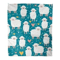 Super meko bacanje pokrivač jagnje sa slatkim ovčjim srčanim zvijezdama i tačkima plavim djetinjastom sa nasmiješenim crtanim kućnim ukrasnim flanel baršunastim pokrivačem