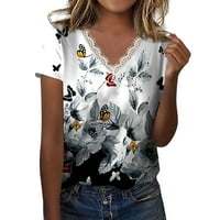 Ženski ljetni tisak V izrez čipka čipke Šiveti cvjetni geometrijski uzorak modni kratki rukav majica