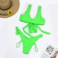 Entyinea kupaći kostim žene visoki stručni kupaći kostimi trokuta za kupanje Tipka gudačkih thong zelenog