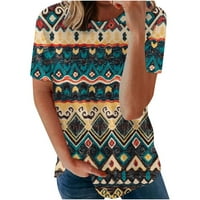 Vrhovi ženskih trendi casual crewneck kratkih rukava majice u boji blok tiskani labavi ljetni tee bluze