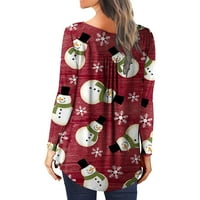 Božićne košulje za žensku modnu novost Xmas Tree Ispis Henley tipka prema dolje dugih rukava tunika