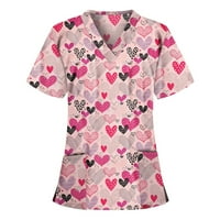 Ženski vrhovi bluza Grafički otisci kratkih rukava Radna odjeća dame moda V-izrez ljeto ružičasta s