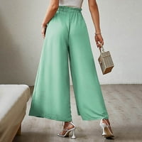 Modne žene Ljetni luk casual labav visoki struk nabori široke čvrste pantalone hlače svijetlo plave veličine l