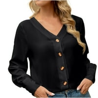 Ženski poslovni šifon bluze Elegantni gumb dolje uredske radne majice Ležerne prilike pune boje V izrez