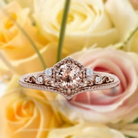 Moderna prstena Art Deco 1. Round Cut morgarite i dijamantni prsten za angažman krune, vjenčani prsten u sterlingu srebra sa 18k ružičastog zlata, obećavajući prstenje, obljetni prsten