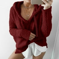 Hoodies za žene ženski trendy solid V izrez plišani duks pulover labavi dugi rukav ženski dugi zip hoodie