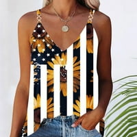 Dahyich ljetni vrhovi rezervoara za žene Loot Fit bez rukava V izrez Casual Flag Print Beach Spaghetti