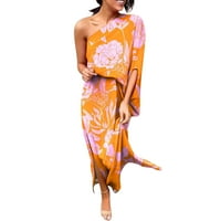 Mini haljine za žene od labavih cvjetnih print jedan rame Ruched kratka haljina leptir rukavi asimetrični