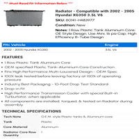 Radijator - kompatibilan sa - Hyundai XG 3.5L V 2004