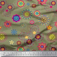 Soimoi Green Viscose Šifon tkanina INSECT & Cvjetni isječak umjetnost Tkanina od dvorišta