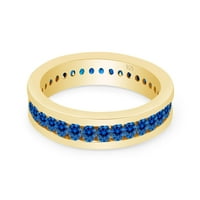 Okrugli oblik simulirani plavi topaz puni vječni prsten za vječnost u 14K žutom zlatu preko srebra sterlinga, veličina prstena-7.5