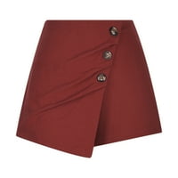 Ženski posteljini pamučni kratke hlače od pune boje nagledne kratke pantalone jeseni tanak-fit gumb