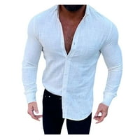 iopqo muške majice muške casual čvrste pamučne košulje dugih rukava tanka singlarna košulja na silama