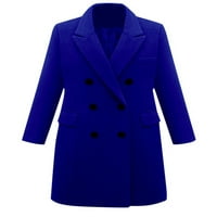JUSDDIE dame dugi džep kaputa za tople kaput sa dvostrukom grudnom odmorom odmornice isključuju ovratnik plave s