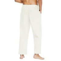 Flannel obložene pantalone za muškarce Muškarci Čvrsti povremeni elastični pojas Pocket pamučni posteljina