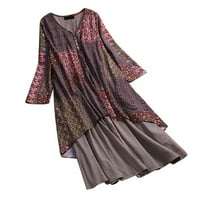 Haljine za žene žene Vintage cvjetni print patchwork haljina dugih rukava duga haljina ženska haljina