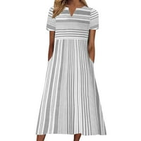 Stabilne ljetne haljine za žene Modne žene Nepravilno prugasto ispisano V-izrez kratki rukav džepni haljina siva, 2xl