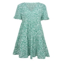 Dame kratke haljine cvjetni ispis mini haljina rukav ljetni plažni suncobran-comfy upoznavanje svijetlo