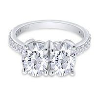 Okrugla rezani laboratorij kreirao je Moissanite Diamond 2-kamen za angažman za vjenčanje za žene u 14K bijelo pozlaćeno srebro srebro -4.5
