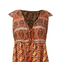 Pafei Tyugd Womens Ljeto Ležerne prilike Cvjetno duge haljine kratki rukav okrugli vrat Bohemia A-line
