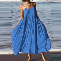 Ženske haljine V-izrez Casual Solid Mini sunčalište Summer haljina bez rukava tamno plava l