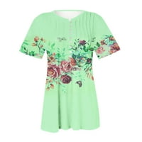 Plus size Žene tunike za tajice Trendy ljetni cvjetni uzorak Ispis Vret Henley Majice Lood Flowy Ruched Pleated majica za blube Green XXL