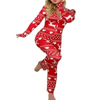 Gulirifei ženski kombinezon s dugim rukavima crtani snježni pahuljice, bodycon jedan pidžamas božićna rublja za spavanje
