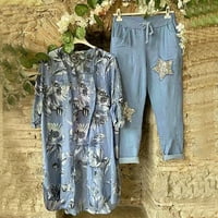 Ženske vrhove Clearence Print V-izrez dugih rukava s dugim rukavima + hlače pantalone postavljaju odjeću