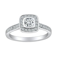 0. Karatni jastuk i okrugli oblik Bijeli prirodni dijamantski halo zaručnički prsten u 14K čvrsti bijeli zlatni prsten veličine-10