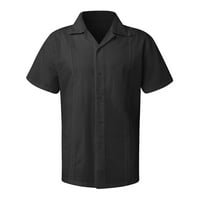 Puawkoer mužjak ljetni casual top košulje veznog ruba čvrsta majica kratki rukav top majica rever ovratnik čvrsta košulja Muška odjeća crna