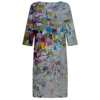 Ženska cvjetna midi haljina - Trendi pamučni posteljina s kratkim rukavima V vrat Boho haljina na plaži