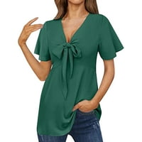 Ženske kratkih rukava majice Modni V izrez Narezini labavi vrhovi Lacing Solid casual bluze visoke ženske košulje Ženske košulje s dugim rukavima