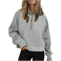 Pad džempera za žene moderno fit džemper pola zip za odmor džemperi za posade za djevojčice sive s