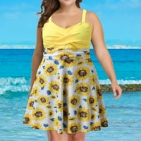Ženski kupaći kostimi Tummy Control Plus Size Coleit CoverPoveri kupaći komisionici za dva kupaća odijela Cvjetni print Cisterne s boyshorts Tummy Control Plivanje odijelo žute 3xl