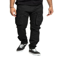 Prednje muške hlače za muške hlače s rasteznim ležerima više džepova ravne noge pantalone za crtanje elastičnih struka duge hlače black m