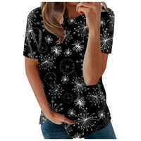 Bazyrey Womens Ljetni vrhovi cvjetna tiskana bluza Ženska okrugla vrat Trendi kratkih rukava Losocita Tunic T-majice Crna S