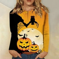 Popularne viljuškari Himiway Strastvena halloween majica Ženska orez dugih rukava Halloween Print Top Yellow 5XL