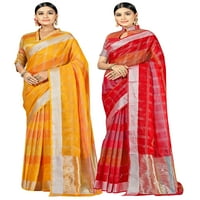 Pakovanje dva saree za žene pamučne svilene indijske vjenčane u tkanim saerima