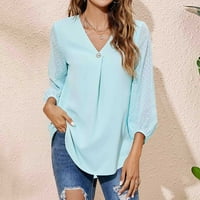 Svijetlo plave majice za žene Ljetni šifon V izrez za bluze s dugim rukavima Casual Loove radne poslovne cvjetne majice Tuničke vrhove