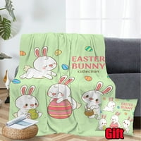 DiCasser Easter Bunnies Jaja ćebad sa jastukom za toplu ugodne plišane flanelne deke za ured, krevet, kauč
