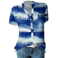 Bluza kratki rukav casual grafički otisak ljetni Henley vrhovi za žene plave m