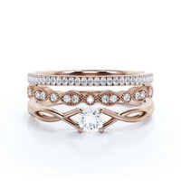 Infinity Loop 1. Carat Round Cut Diamond Moissite zaručnički prsten, upleten vjenčani pojas u srebru s 18k ružičastog zlata, poklon za nju, Trio set, usklađivanje, godišnjica