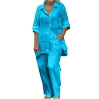 Aloohaidyvio Ljetni vrhovi za žene plus veličine Žene Ljeto odijelo Modne boje pantalone s dugim rukavima