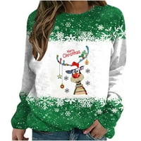 Ženski zvezni duks s grafikom s grafičkim otisci slatki praznični vrhovi dugih rukava Božićna majica pulover