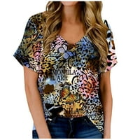 Žene Ležerne majice kratkih rukava Ljeto V izrez Loose Comfy Tee Ispis Tops Multicolor L