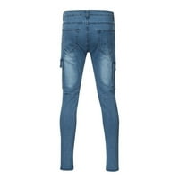 Muški modni kauzalni džep patent slim fit sjeckani traper dugi traperice hlače plavi xxl