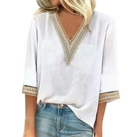 Sksloeg ženske bluze bijele čipke košulje ljetne grafike plus veličine Bluze za majice V rect tees osnovni