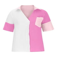 Glonme Dame Tops Colorblock Ljetne košulje s kratkim rukavima Bluza Žene Ležerne tuničke košulje Elegantne